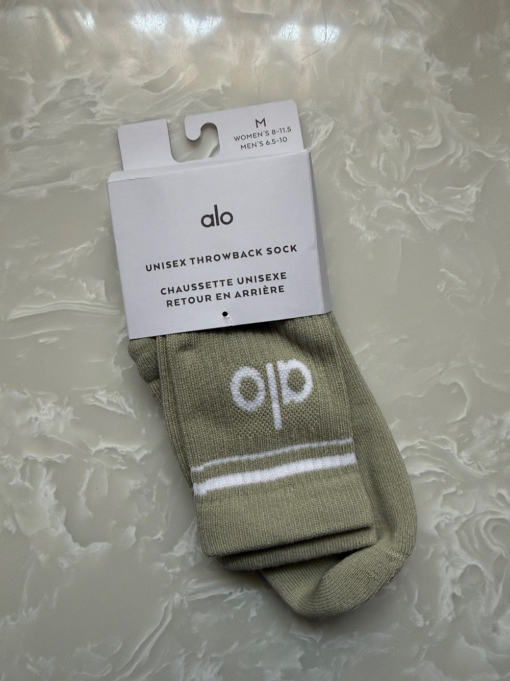 ALO Unisex Throwback Athletic Socks in Olive Green with White Stripe
